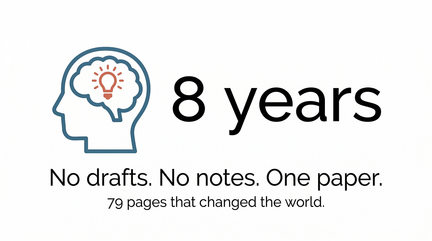 Eight years, no drafts, one paper — 79 pages that changed the world