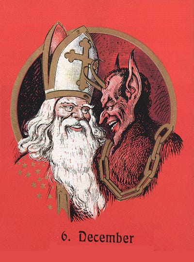 Nikolaus and Krampus in Austria, early 20th century postcard