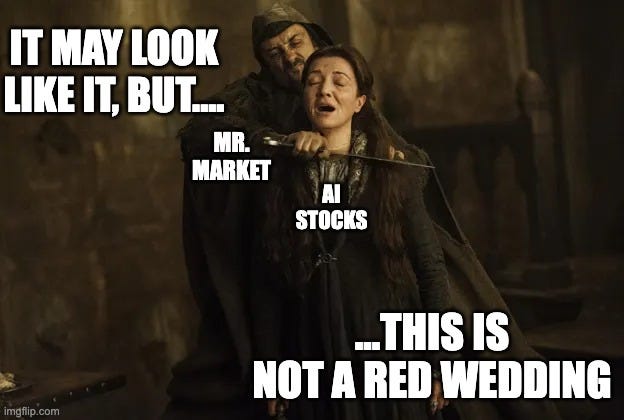 Meme image depicting the melting of AI stocks in the stock market