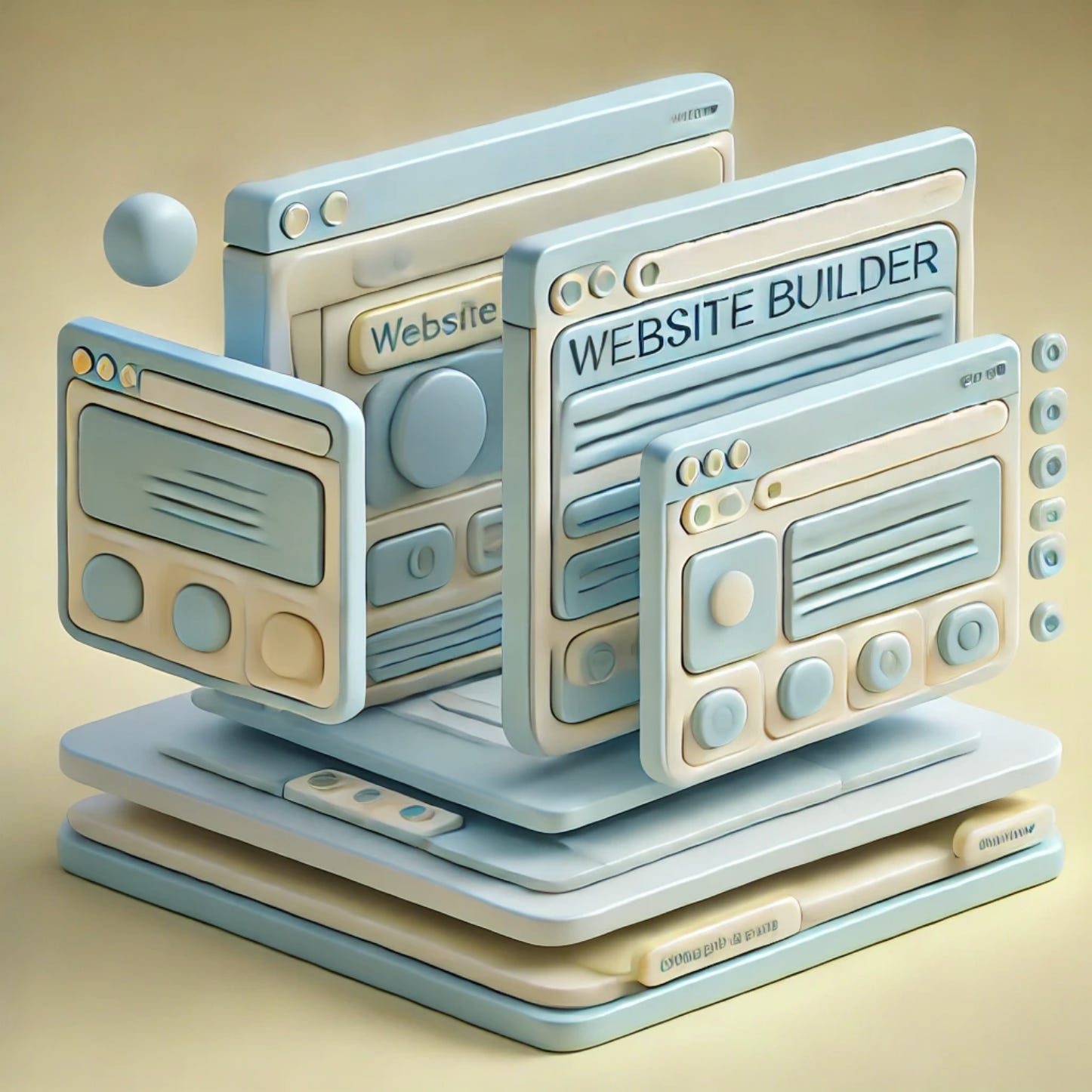 An AI-generated image of 3D-rendered website windows stacked and floating on top of each other