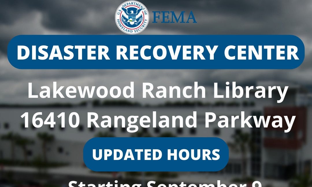 FEMA Disaster Recovery Center at Lakewood Ranch Library Updates Hours of Operation