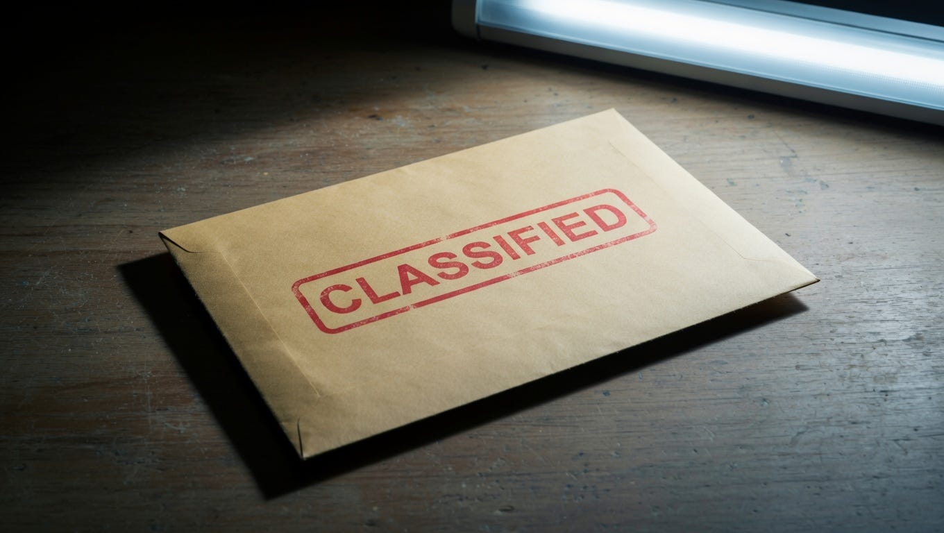 Sealed manila envelope on a desk under fluorescent office lighting Sealed manila envelope on a desk under fluorescent office lighting