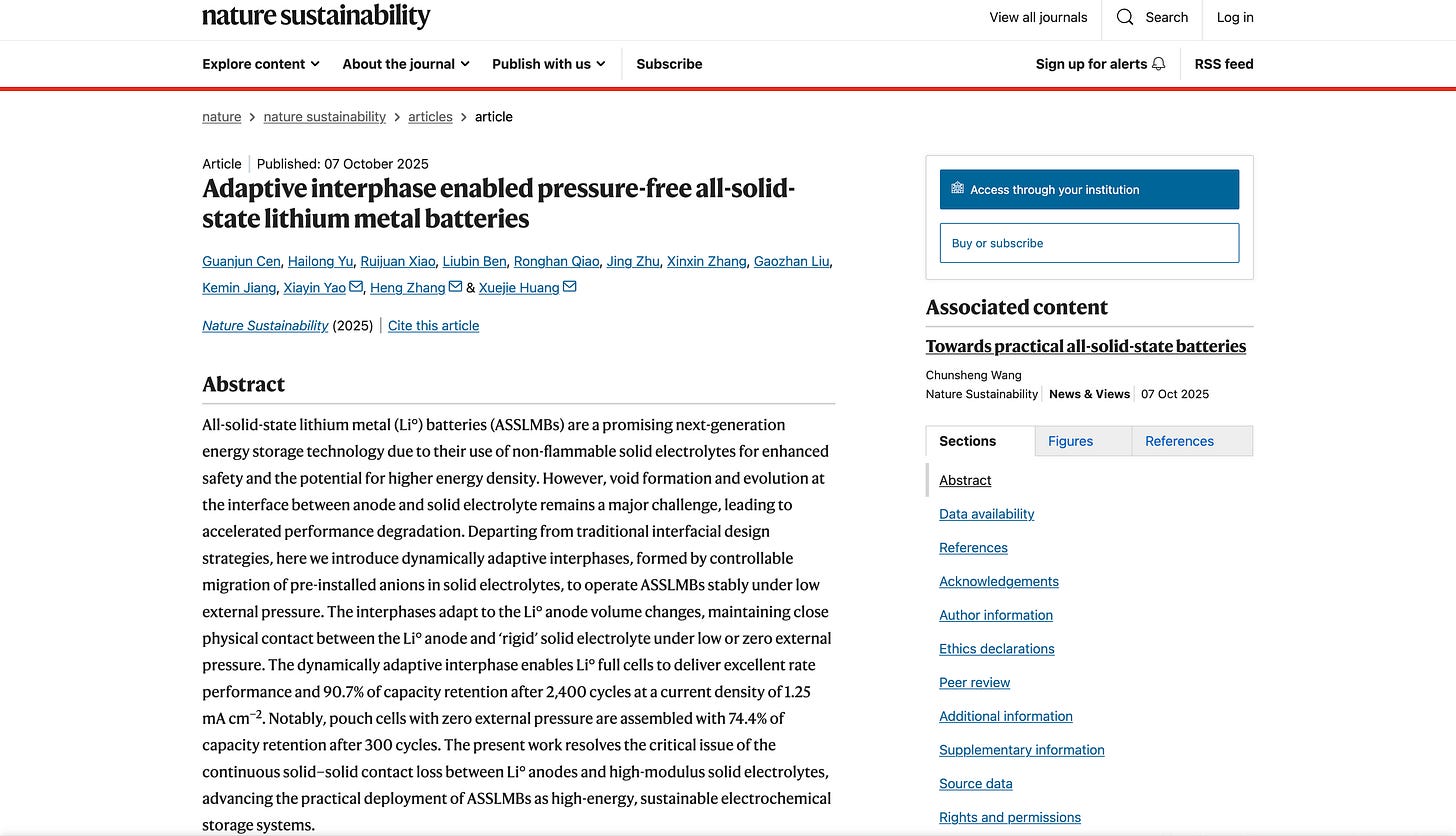 A screenshot of the study published in the journal Nature Sustainability on October 7, 2025. 