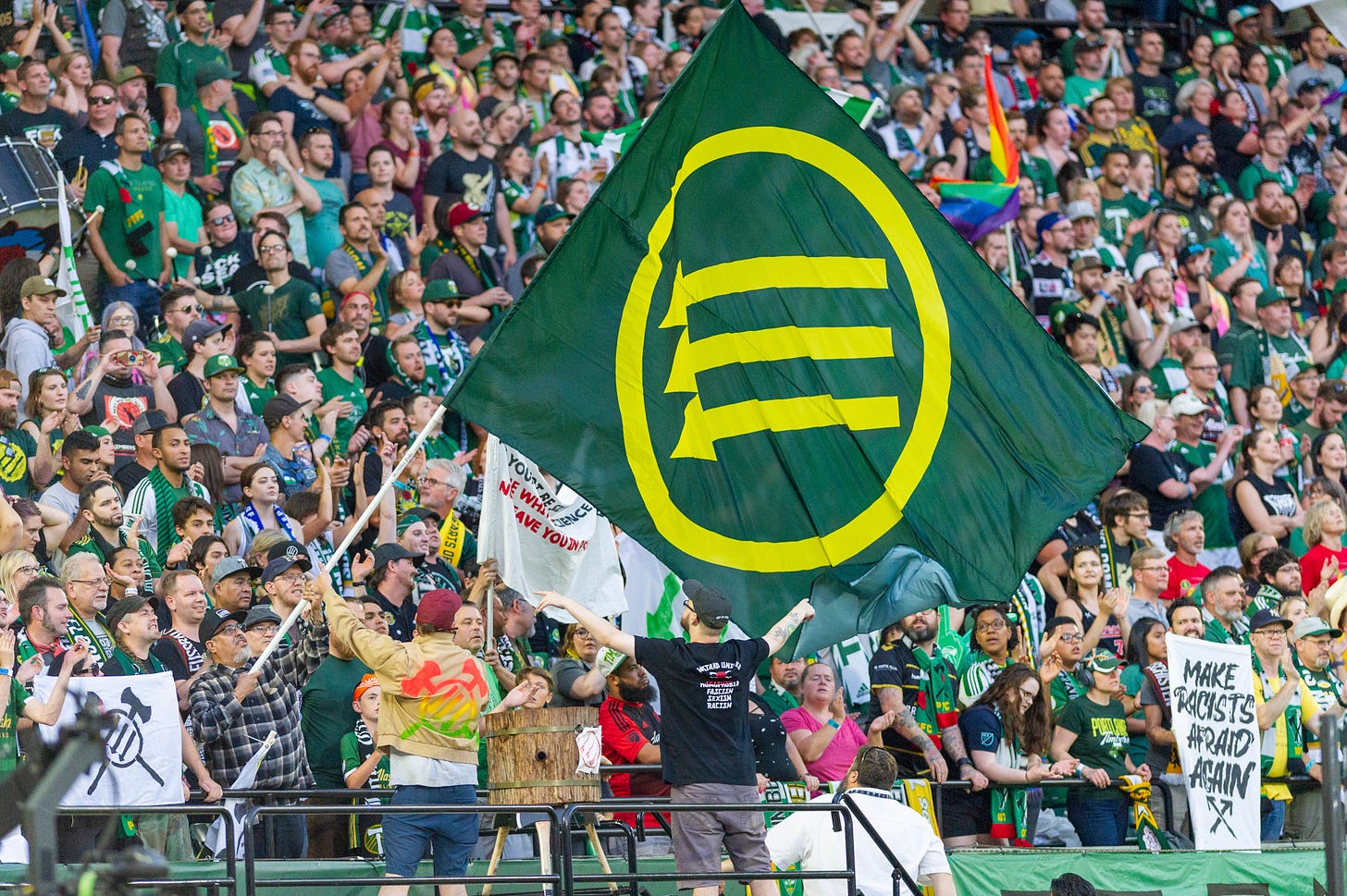 Portland Timbers fans have been using the Iron Front symbol. The MLS says it is associated with Antifa. - The Washington Post Portland Timbers fans have been using the Iron Front symbol. The MLS says it is associated with Antifa. - The Washington Post