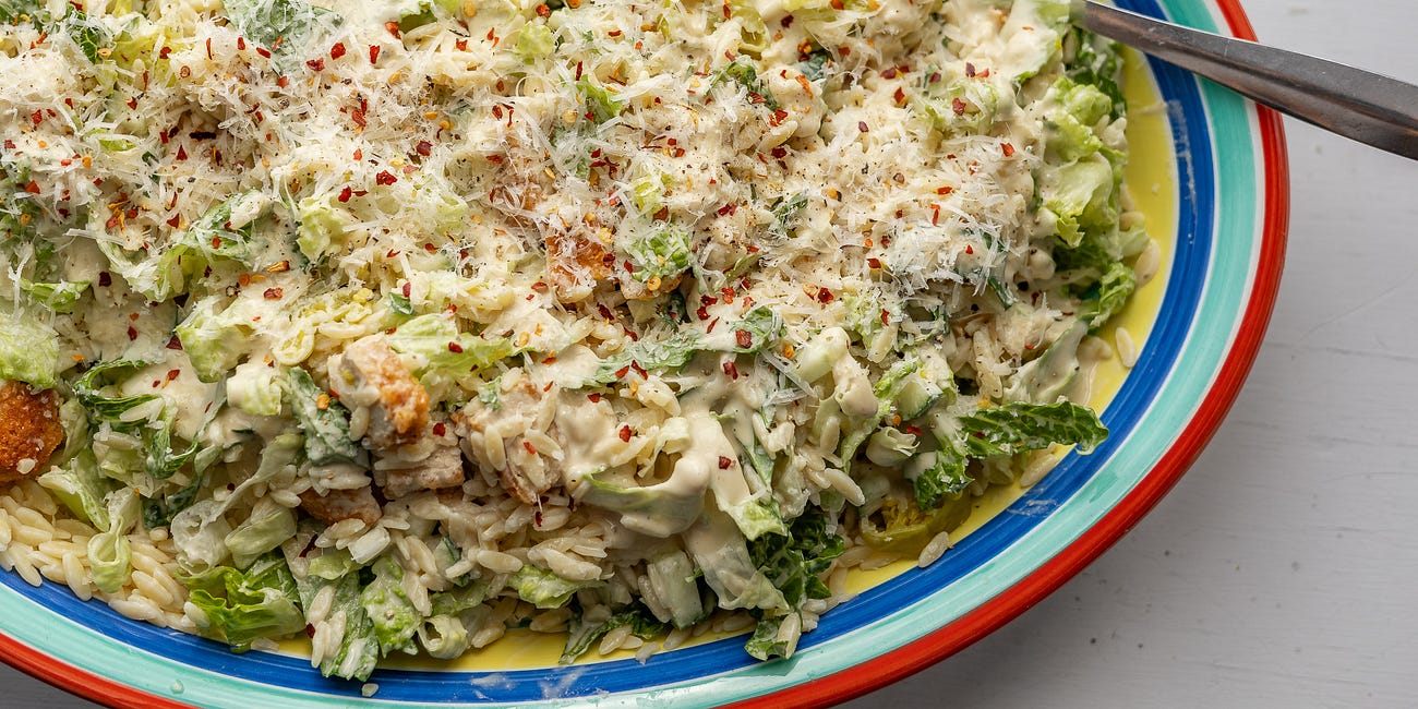 Wear your clothes more and eat this Chick'n Caesar Pasta Salad