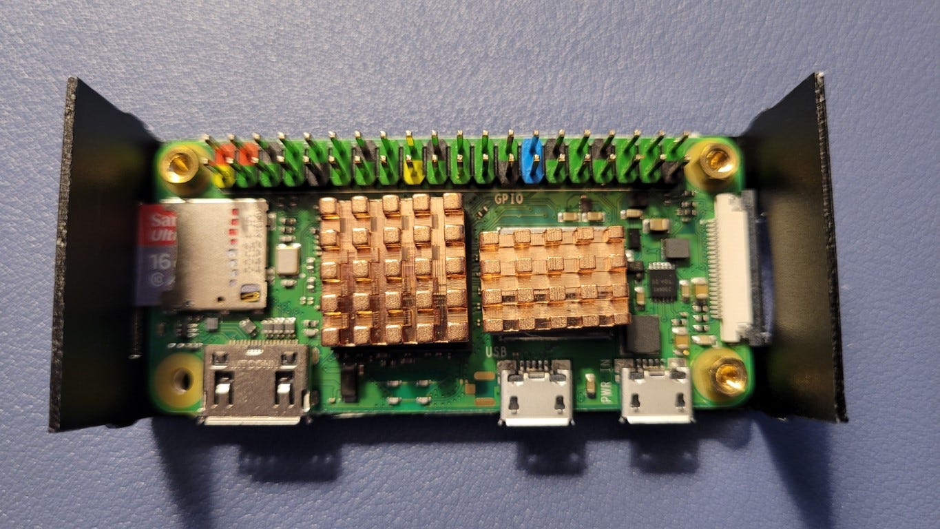 RPi Zero 2 W board with heatsinks added