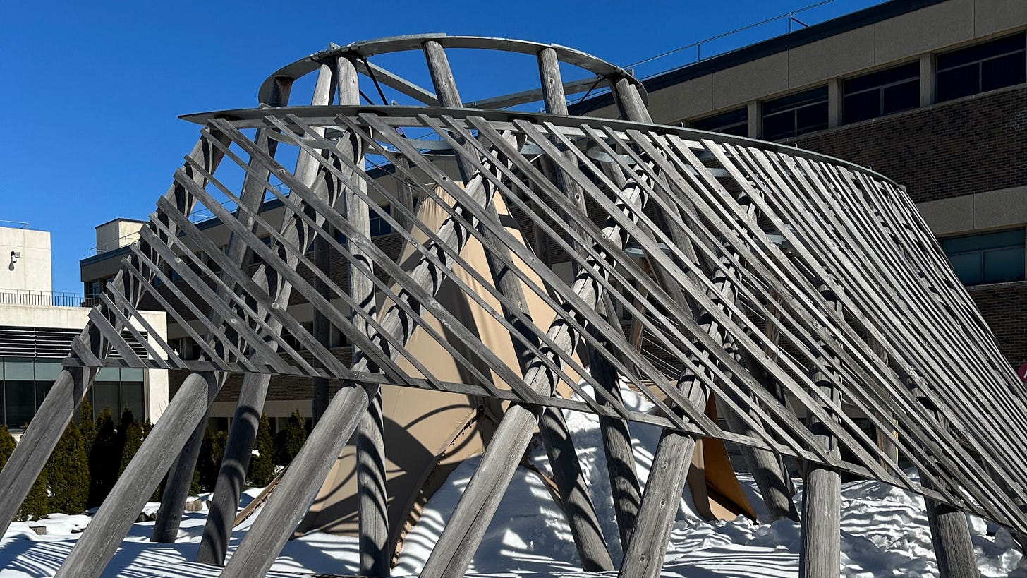 Hoop dance structure and teepee at Mohawk College’s Fennell Campus in Ward 8 from my visit to Indigenous Education and Student Services in March Hoop dance structure and teepee at Mohawk College’s Fennell Campus in Ward 8 from my visit to Indigenous Education and Student Services in March