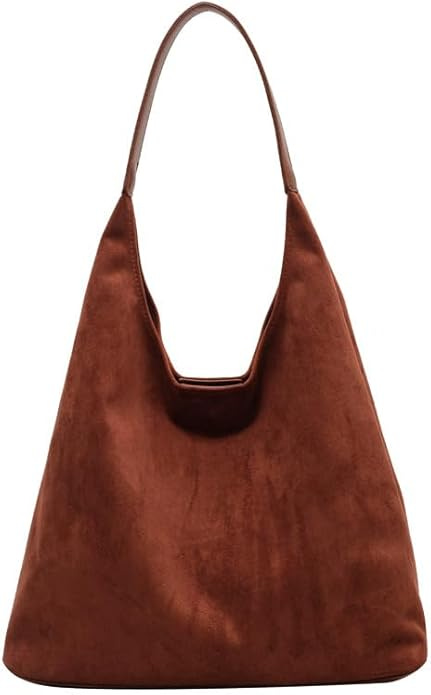 Suede Hobo Bag for Women Slouchy Purse Fashionable Office Tote Handbag(Brown)