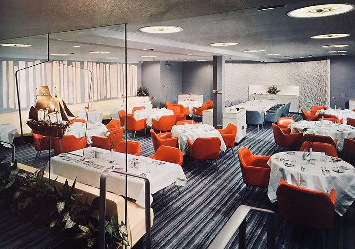 Original dining room of the NS Savannah, designed by Jack Heaney