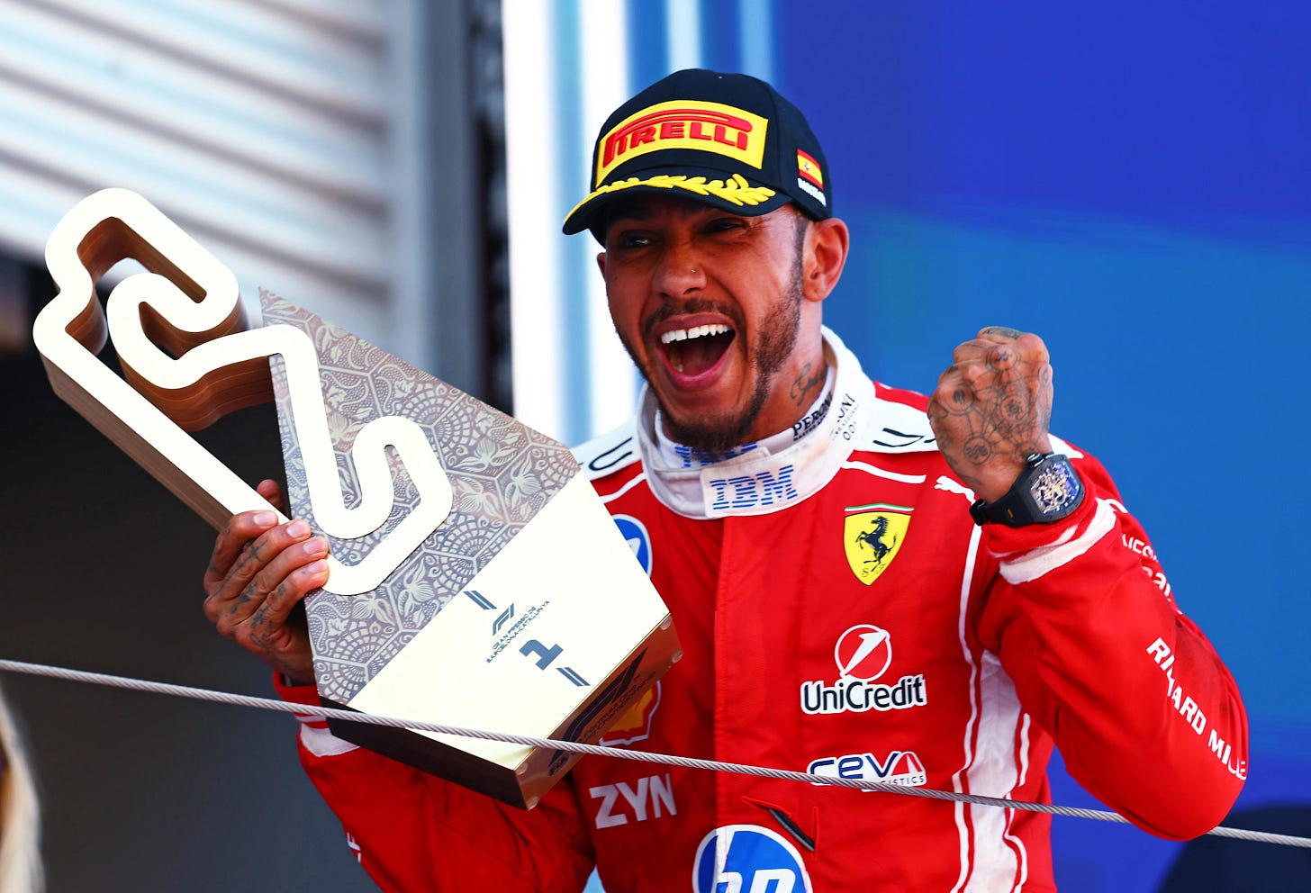 BARCELONA, SPAIN - JUNE 14: Race winner Lewis Hamilton of Great Britain and Scuderia Ferrari BARCELONA, SPAIN - JUNE 14: Race winner Lewis Hamilton of Great Britain and Scuderia Ferrari