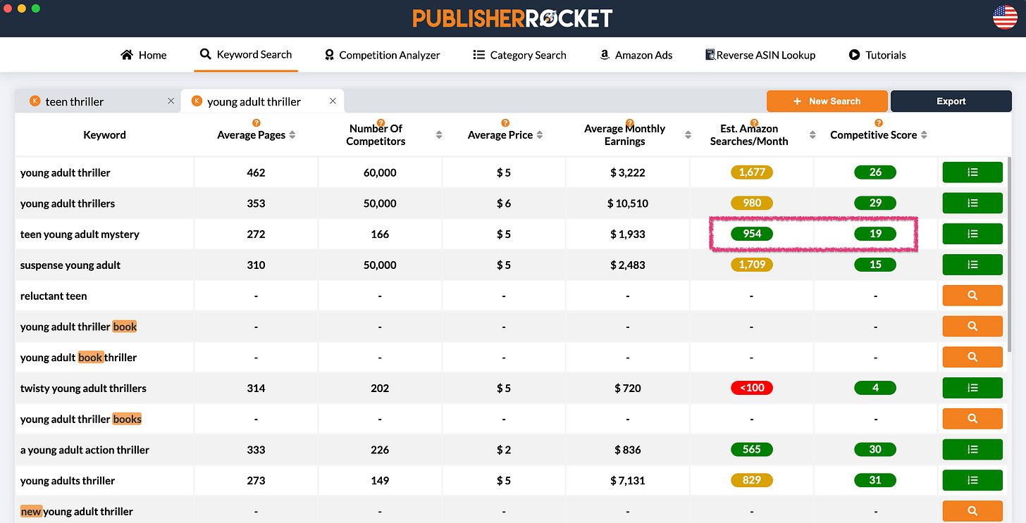 Publisher Rocket keywords search example Publisher Rocket keywords search example