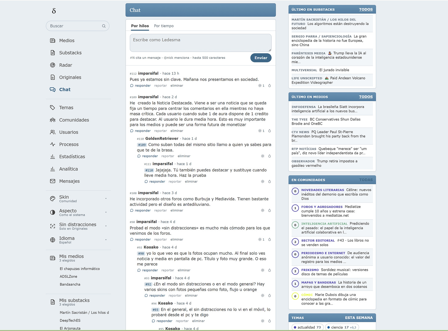 Hoy lanzamos Deltha, una red social contralgorítmica para visibilizar autores de Substack 3 Chat de Deltha