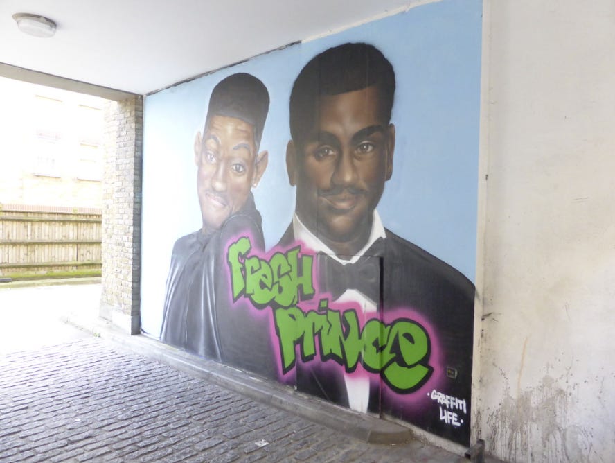 1990s black tv stars: Mural with Will Smith and Carlton Banks 1990s black tv stars: Mural with Will Smith and Carlton Banks