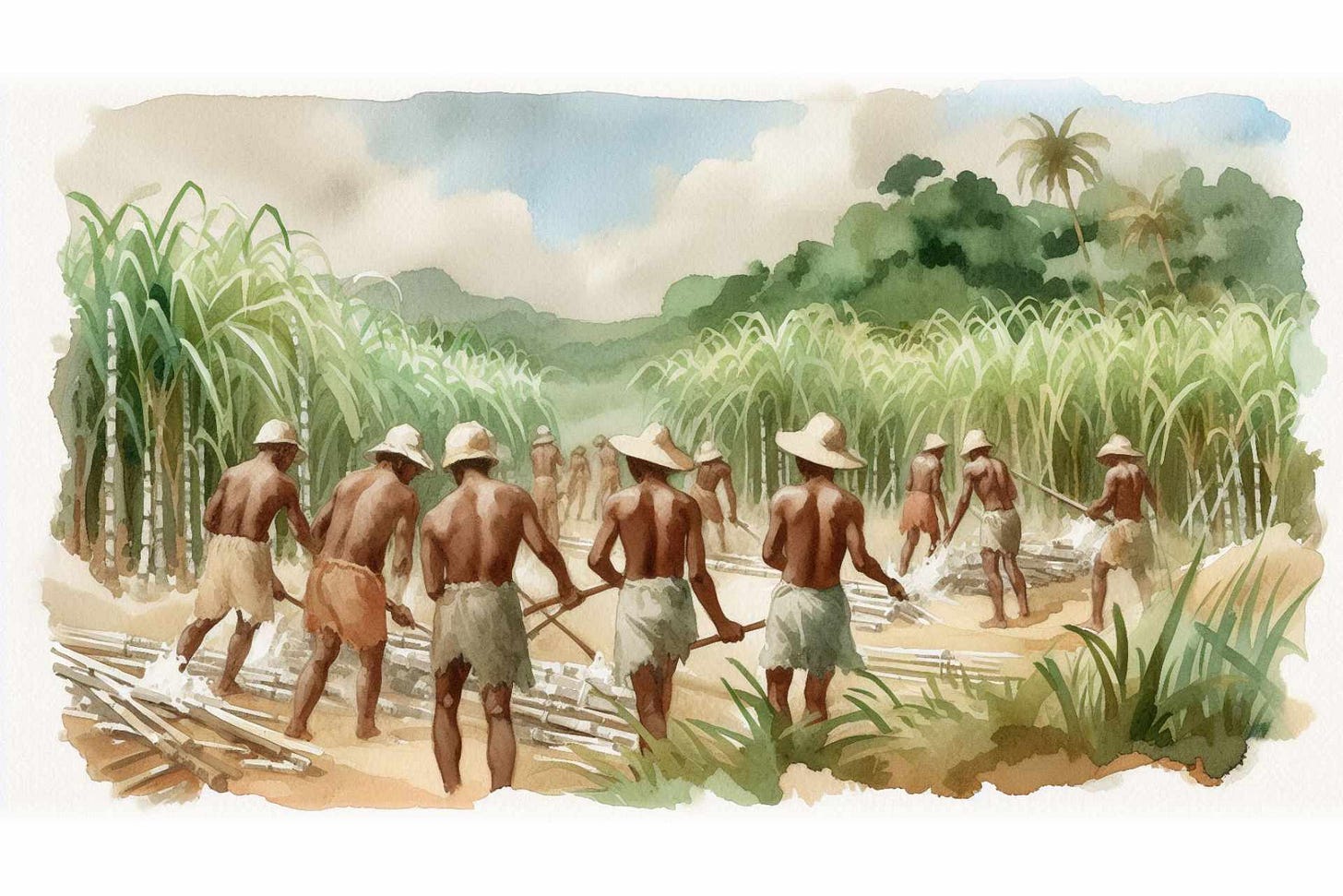 Slaves working on a sugarcane plantation in 1712