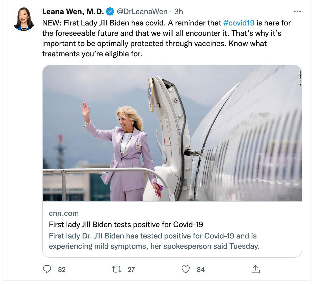 Leana Wen tweets out that we all simply need to submit getting COVID over and over.