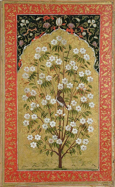 File:Flowering tree with a bird under an architectural niche (6124546389).jpg