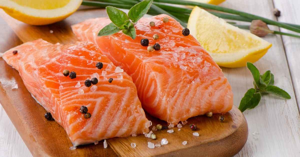 Salmon on wooden board