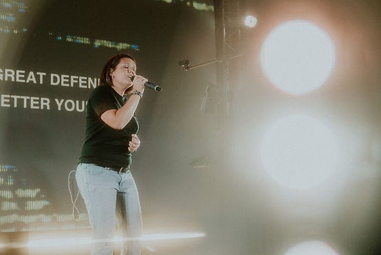 Woman singing karaoke