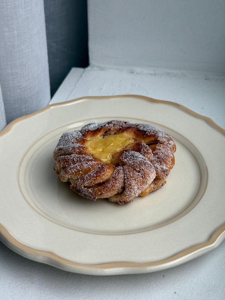 strawberry rhubarb custard buns on a plate