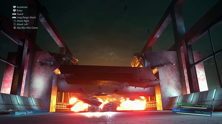 Whispers save AVALANCHE from being crushed by a crumbling tunnel ceiling and an exploding helicopter on the Midgar Expressway.