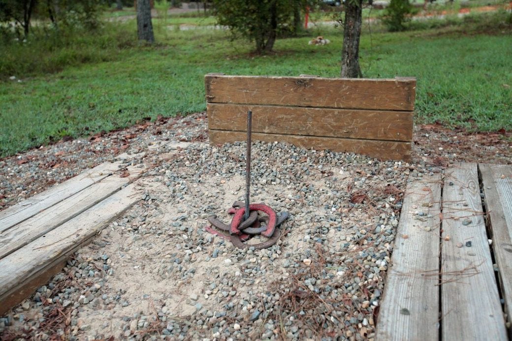 horseshoes in a horseshoe pit