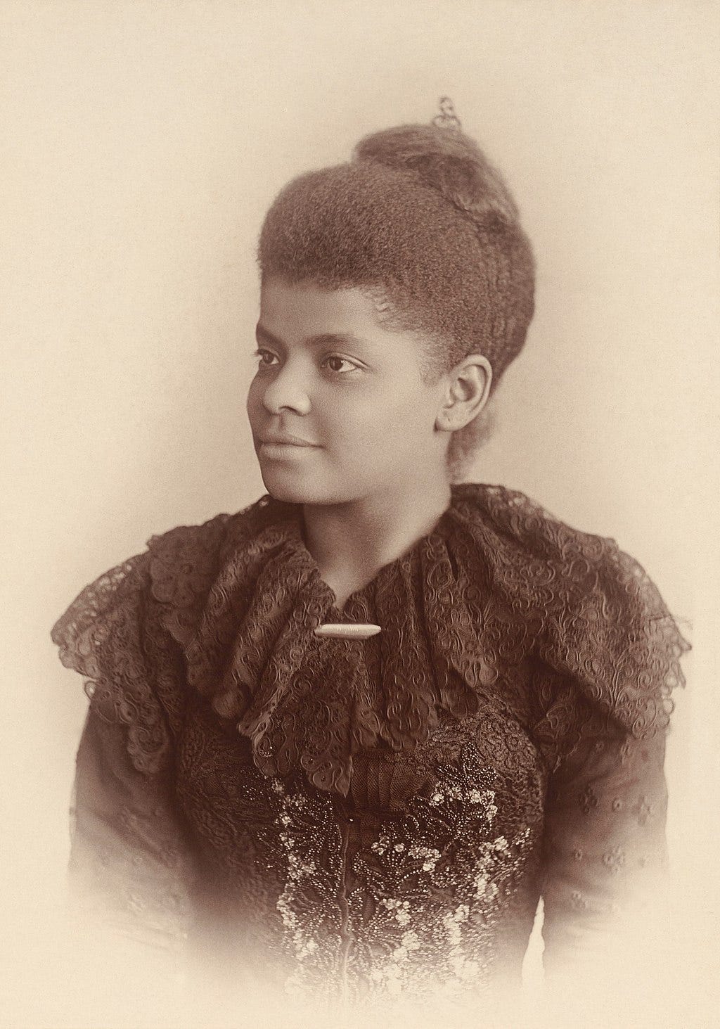 head, shoulders, waist image of Ida B. Wells-Barnett, shown in 3/4 profile
