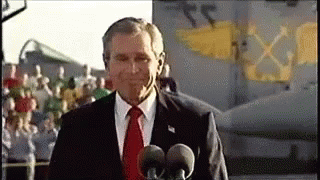 W Bush with Mission Accomplished celebrating the start of the Iraq war but he thought it was the end. 
