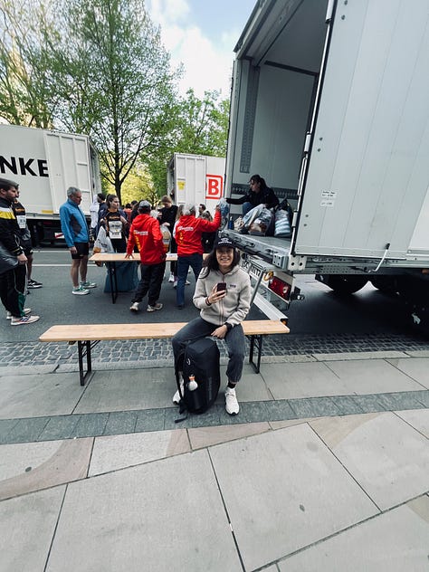 Various photos of the author running the Hannover Marathon