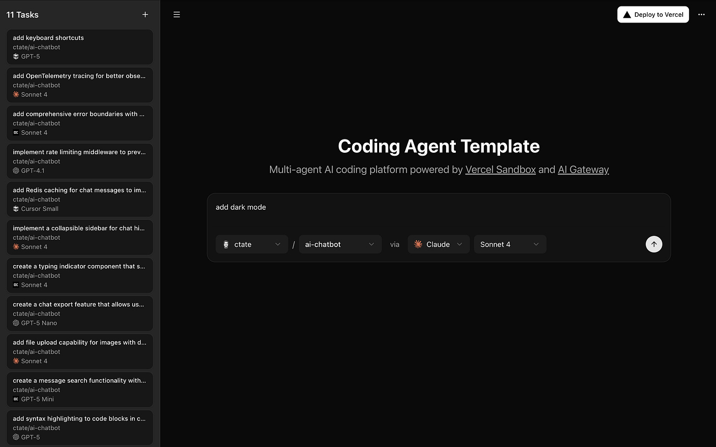Coding Agent Template Screenshot