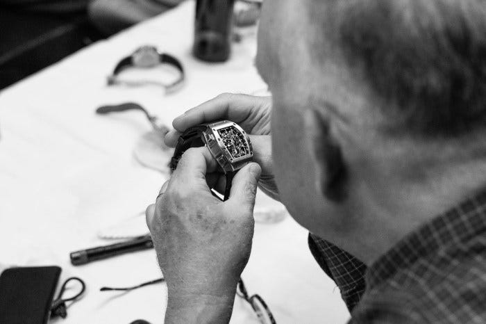  Photo by Atom Moore (In the hand: Richard Mille RM-004 split second chronograph) 