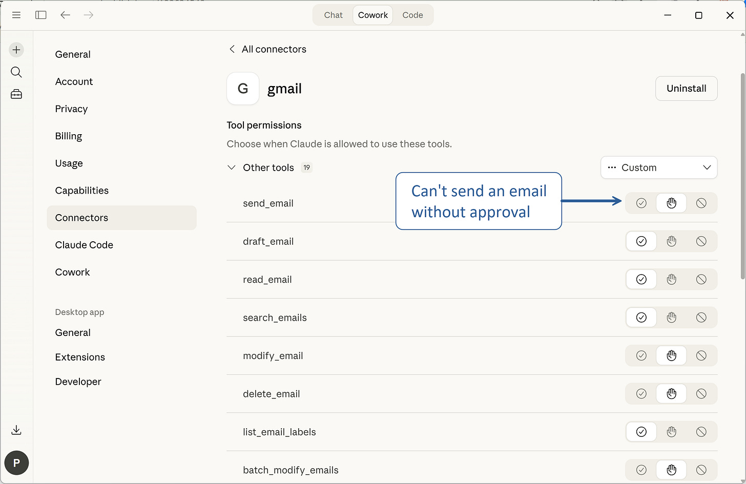 Claude Cowork, Code Tab Per-tool permissions Claude Cowork, Code Tab Per-tool permissions
