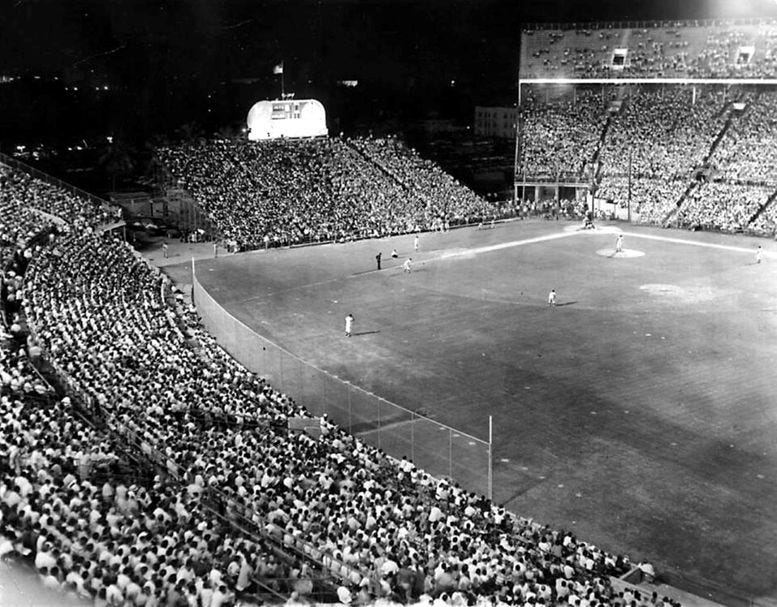 Aerial view of the game played in the Orange Bowl on August 7, 1956. Courtesy of Casey M. Piket. Aerial view of the game played in the Orange Bowl on August 7, 1956. Courtesy of Casey M. Piket.