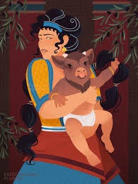 Pasiphaë and Asterion 👸🌿🐮 Do you know where the Minotaur came from?  Pasiphaë was the daughter to Helios and Perse, and through marriage to King  Minos, the queen of Crete. She is
