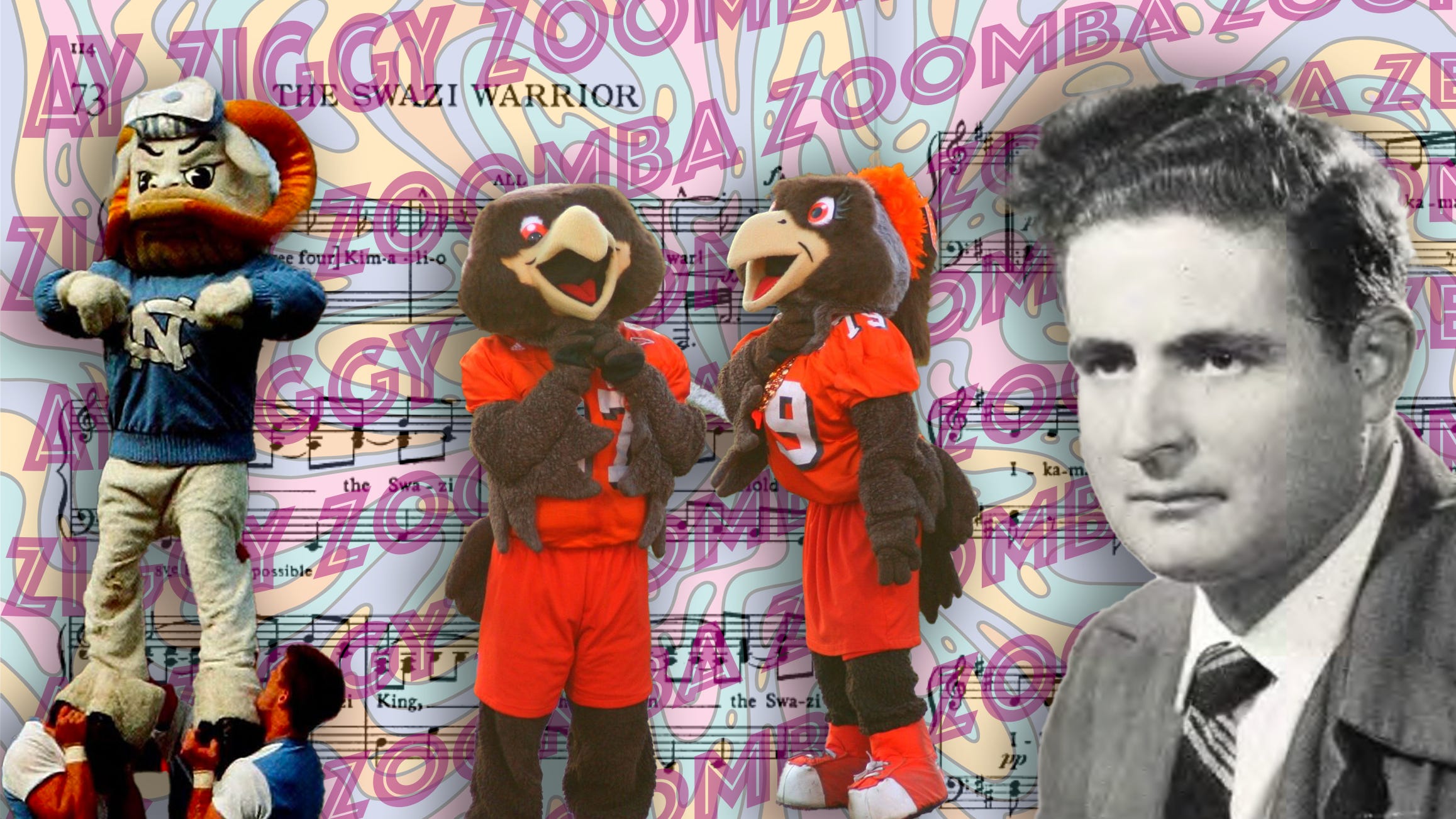 Trippy image showing Rameses, the BGSU falcons, and Gil Fox
