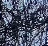 Spots of blue, black lines, maybe random, maybe a pattern.