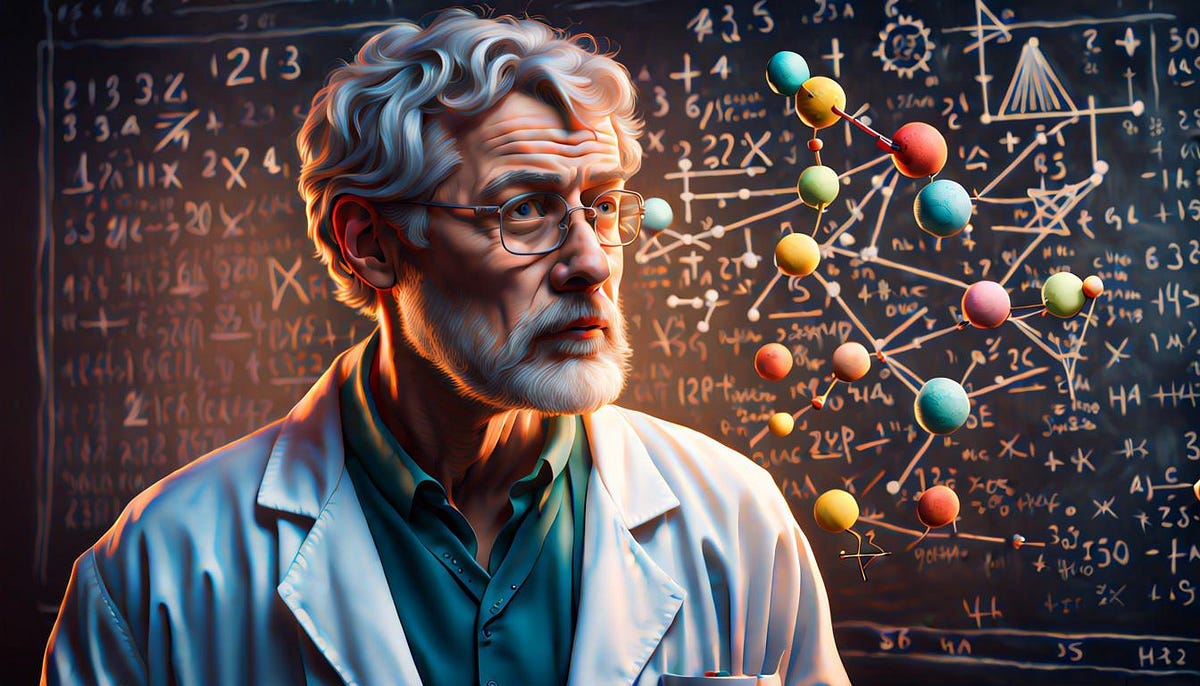 Scientist standing in front of a blackboard, with mathematical formulae written on it Scientist standing in front of a blackboard, with mathematical formulae written on it
