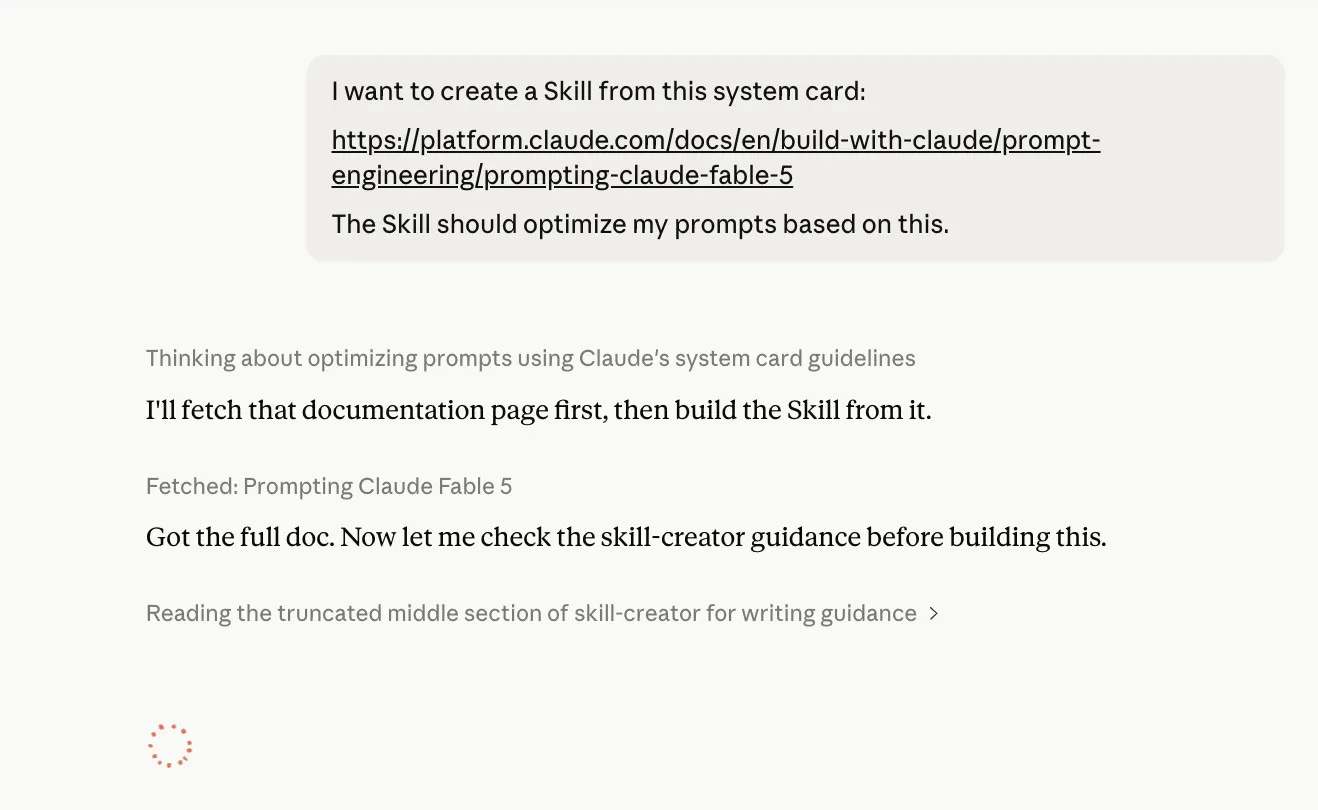 Claude reading documentation and building the skill from one prompt Claude reading documentation and building the skill from one prompt