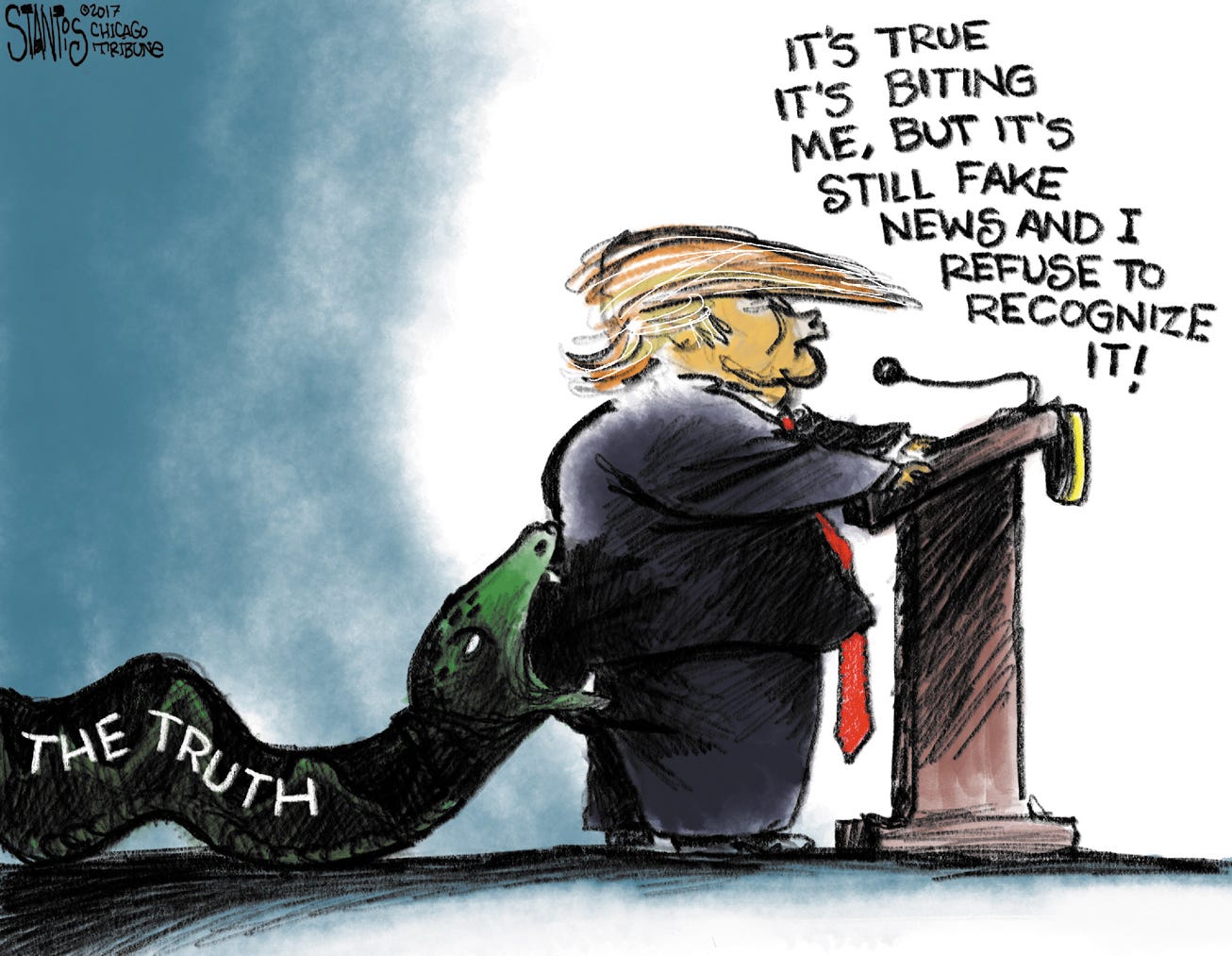Political Cartoon U.S. Donald Trump press conference lying fake news | The  Week