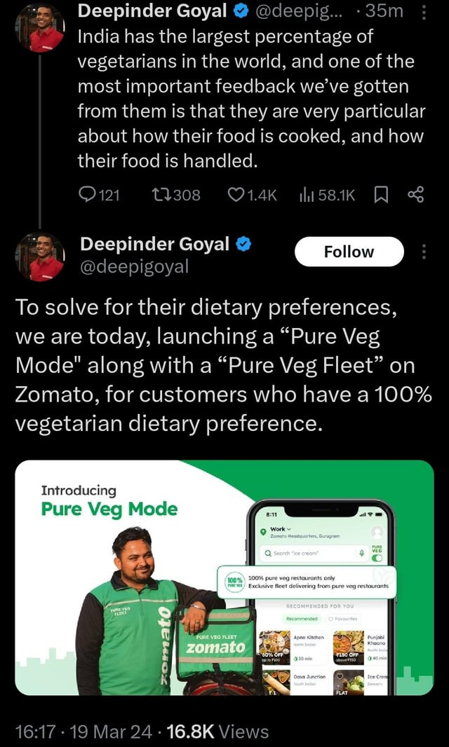 r/india - Zomato's “Pure Veg Fleet”