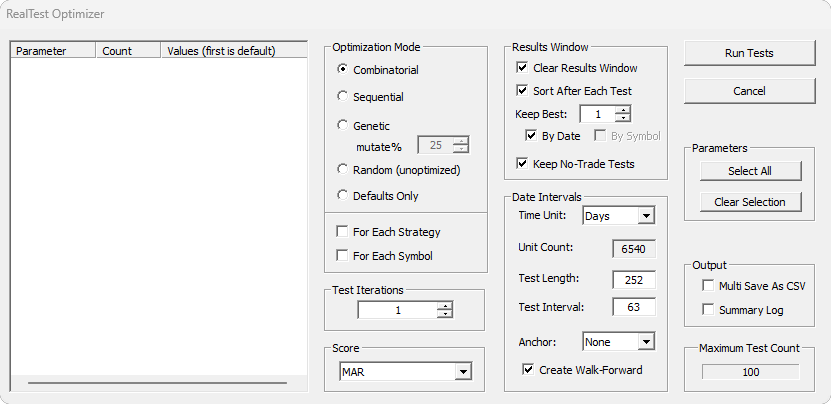 RealTest Walk Forward Analysis Optimization 
