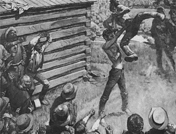 Abraham Lincoln helped usher in the practice of 'Vote by Combat' while serving in congress. Seen here body-slamming a Democrat who showed up late to vote.