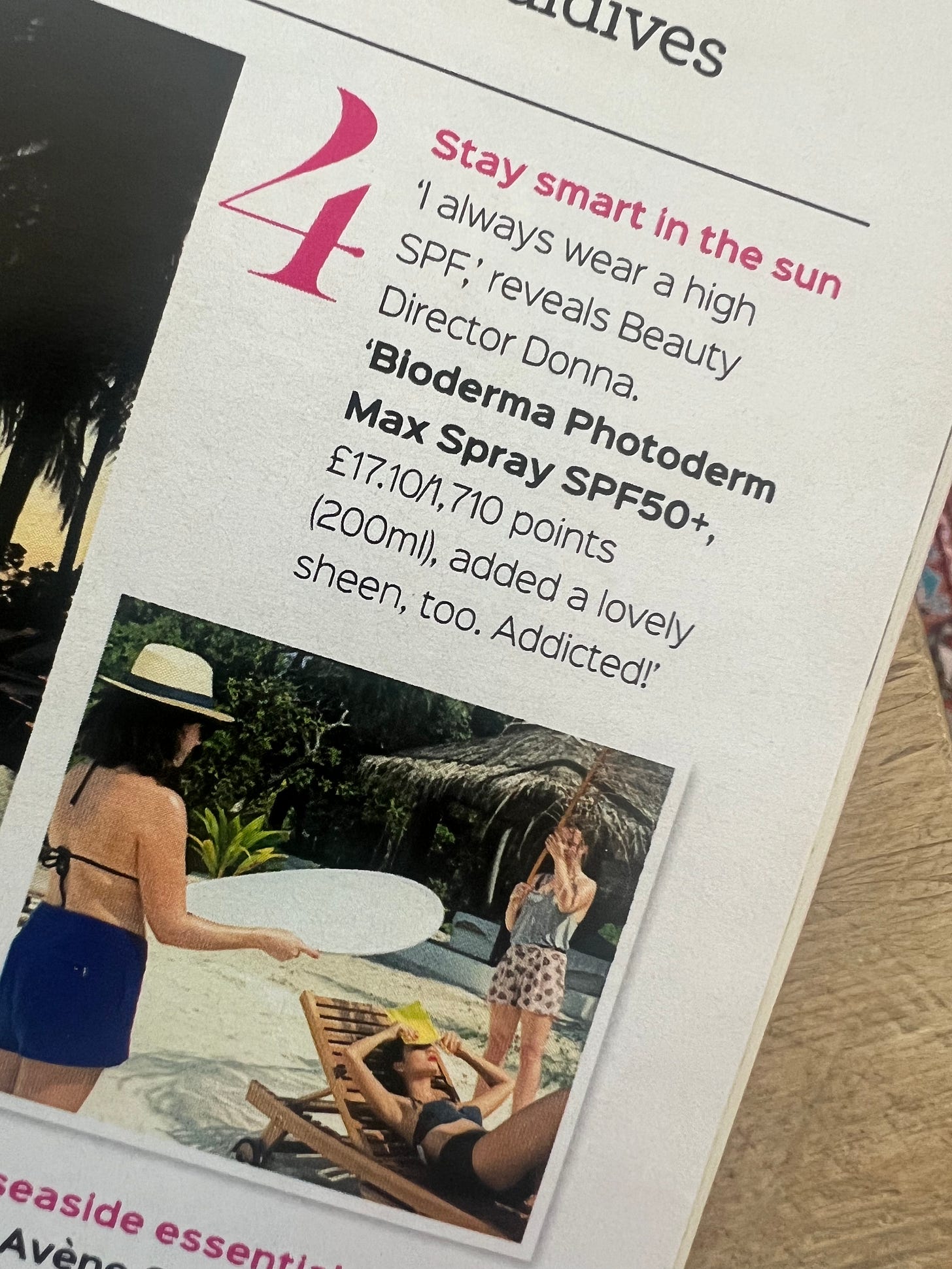 A tearsheet depicting award-winning Beauty Editor Donna Francis fanning a model on a photosheet for Boots Health & Beauty Magazine