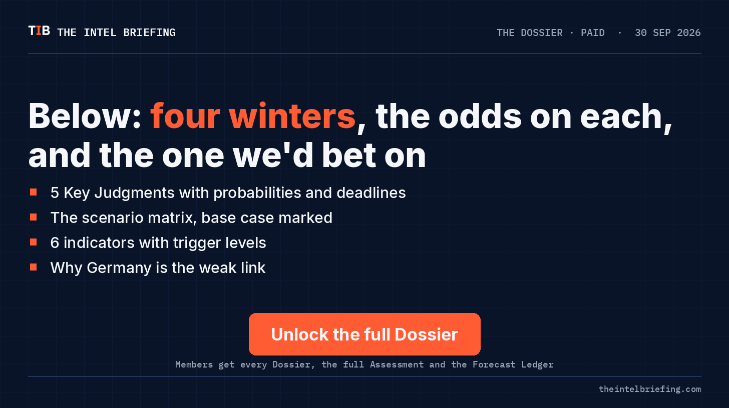 Below: four winters, the odds on each. Unlock the full Dossier Below: four winters, the odds on each. Unlock the full Dossier