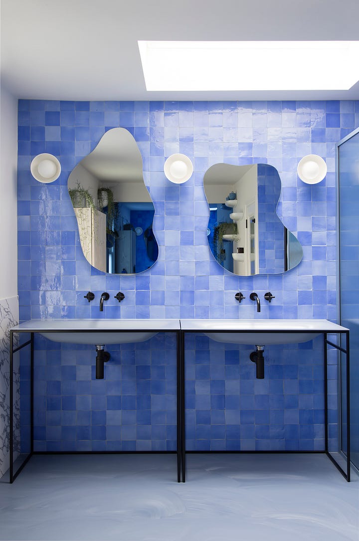 curvy design, blue tiles, Edwardian architecture, wood flooring, bespoke furniture, period architecture, cornice, coving, ceiling rose