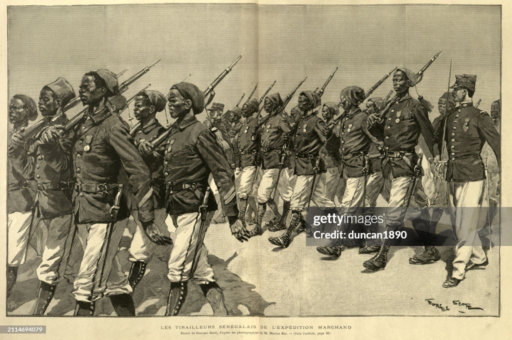 Senegalese Tirailleurs French Colonial Soldiers Marching Marchand  Expedition History 1890s 19th Century High-Res Vector Graphic - Getty Images