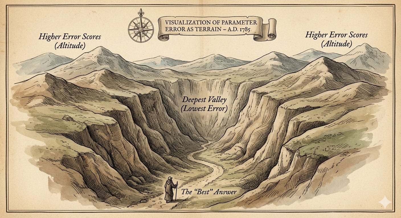 Illustration of an error landscape as terrain