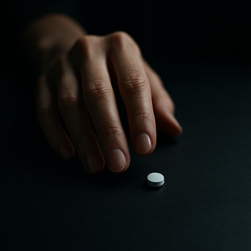 woman reaching for a pill