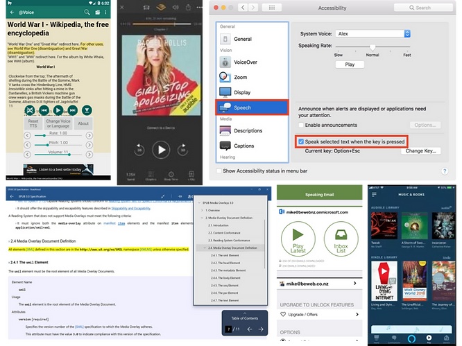 collage of different ways to speed up your information consumption by listening to it instead of reading it. More details are in the linked article.