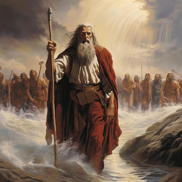 Premium Photo | Moses parting the waters crossing the Red sea