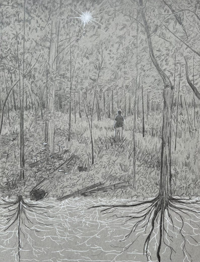 Interconnected Earth: Signed Fine Art Print - mycelium, mushroom art, forest art, tree art, giclee print image 1 Interconnected Earth: Signed Fine Art Print - mycelium, mushroom art, forest art, tree art, giclee print image 1